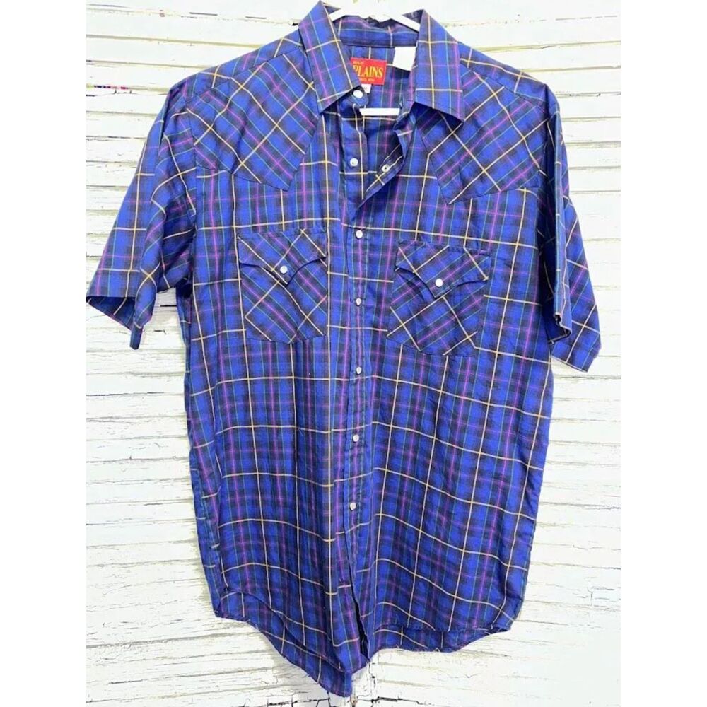 Vintage Men's Blue Ely Plains Pearl Snap Shirt Size Medium